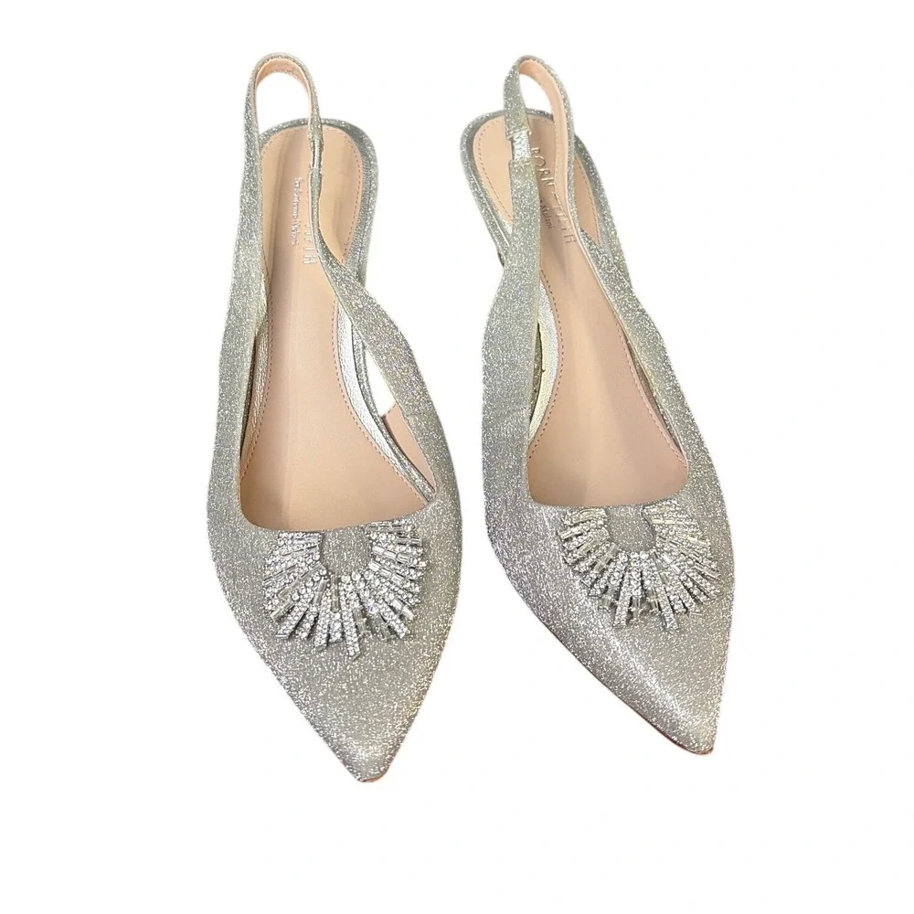 Born on Fifth Antonio Melani Silver Glitter Crystal Slingback Pumps 9.5M‎